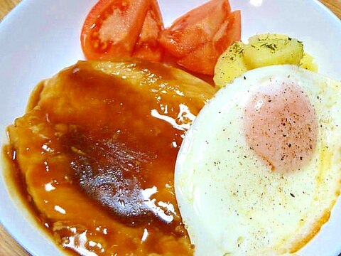 鶏の照り焼きステーキ目玉焼き添え